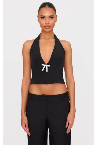 Довгий топ із глибоким вирізом і бантом із чорним діамантом Довгий топ із глибоким вирізом і бантом із чорним діамантом