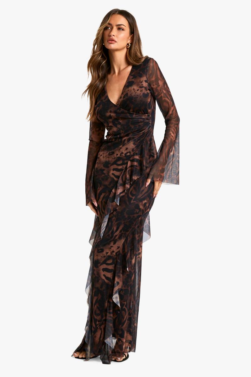 Сукня максі з принтом із сітчастої тканини