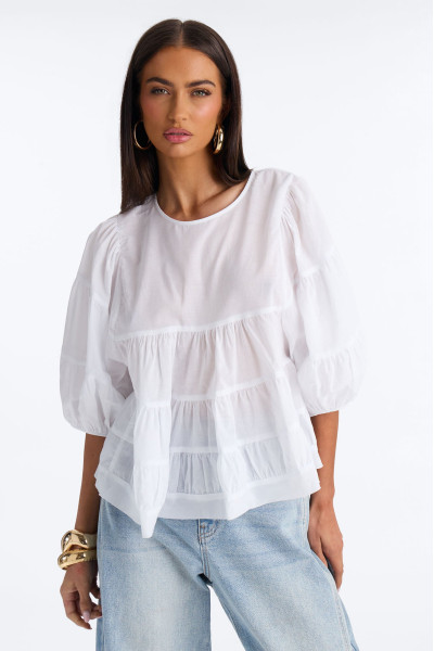 Laura BabyDoll Tiered Top - White