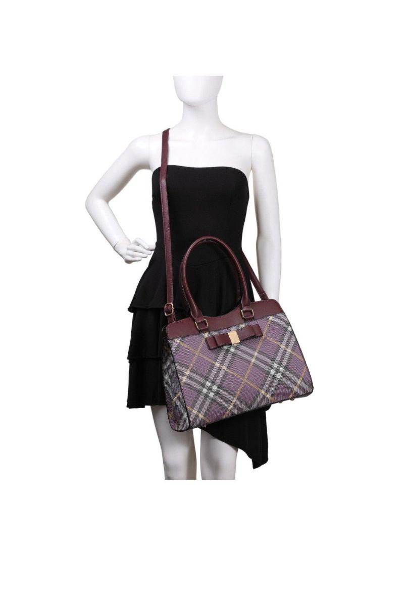 Класичний плед-візерунок верхній рукоятки для плечової сумки з деталями лука