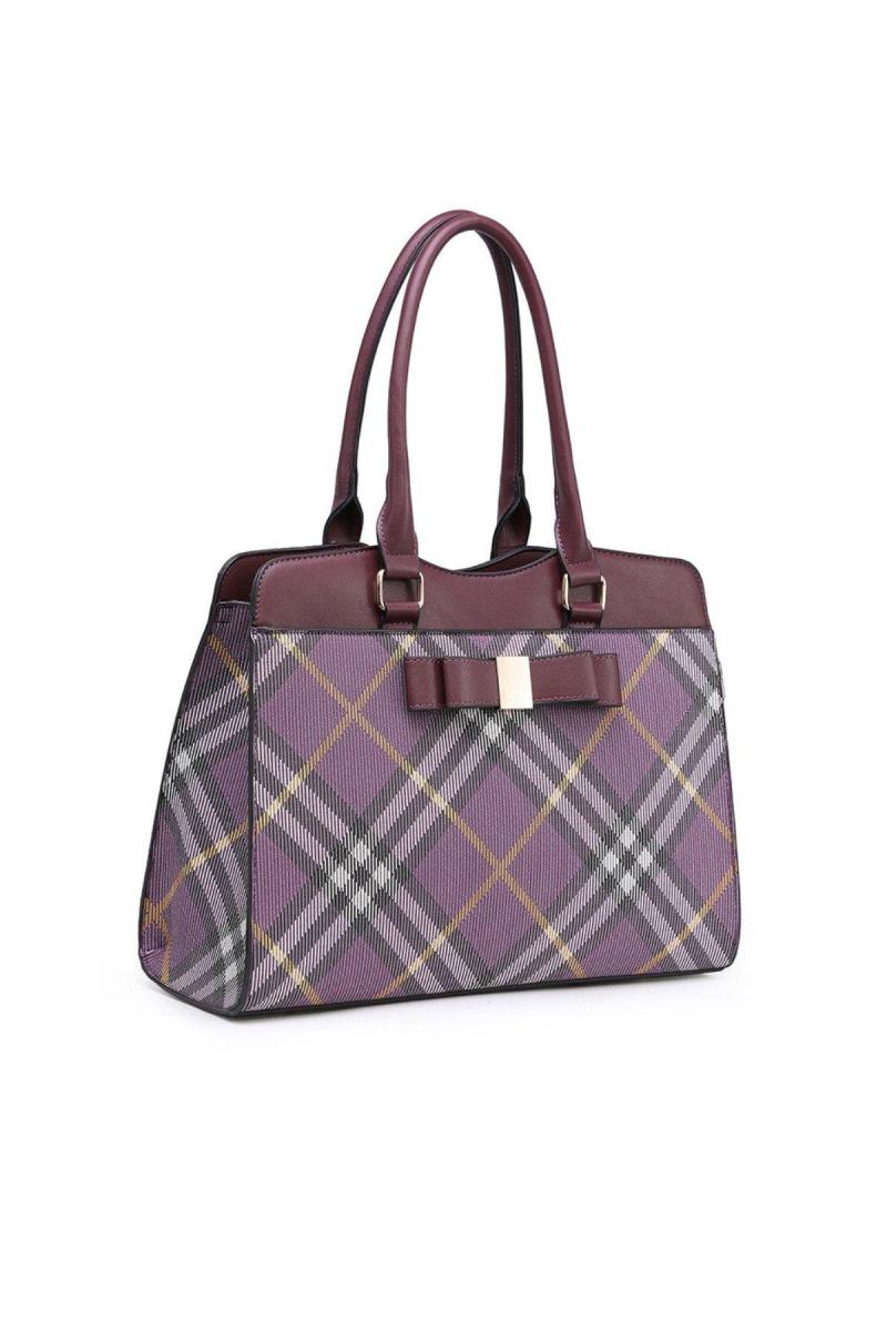 Класичний плед-візерунок верхній рукоятки для плечової сумки з деталями лука