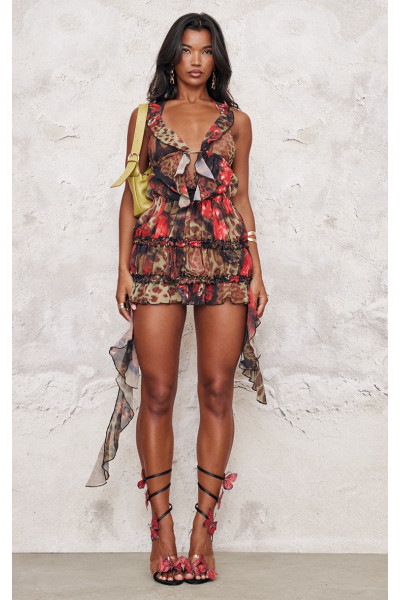 Мульти леопардова друкована шифонова сукня Bodycon BodyCon Мульти леопардова друкована шифонова сукня Bodycon BodyCon