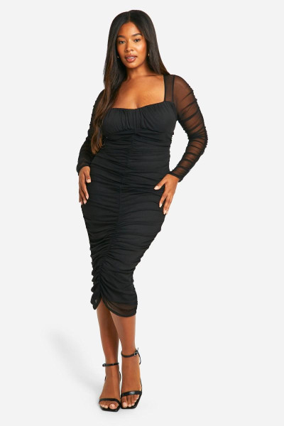 Сукня міді з сітчастими рюшами