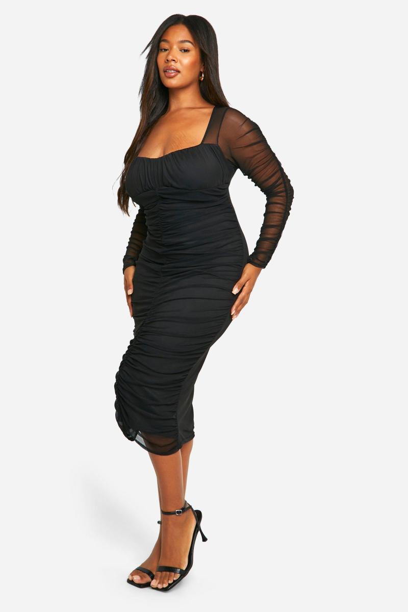 Сукня міді з сітчастими рюшами