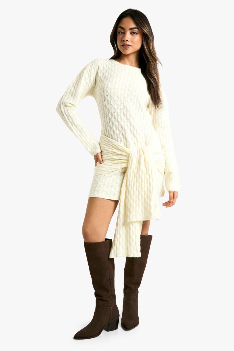 М’який кабель негабаритні деталі краватки в трикотажному міні -сукні