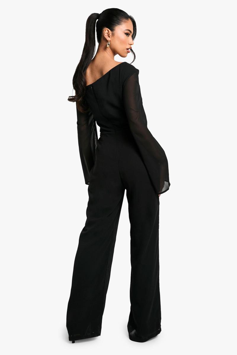 Асиметричний шифоновий широкий комбінезон