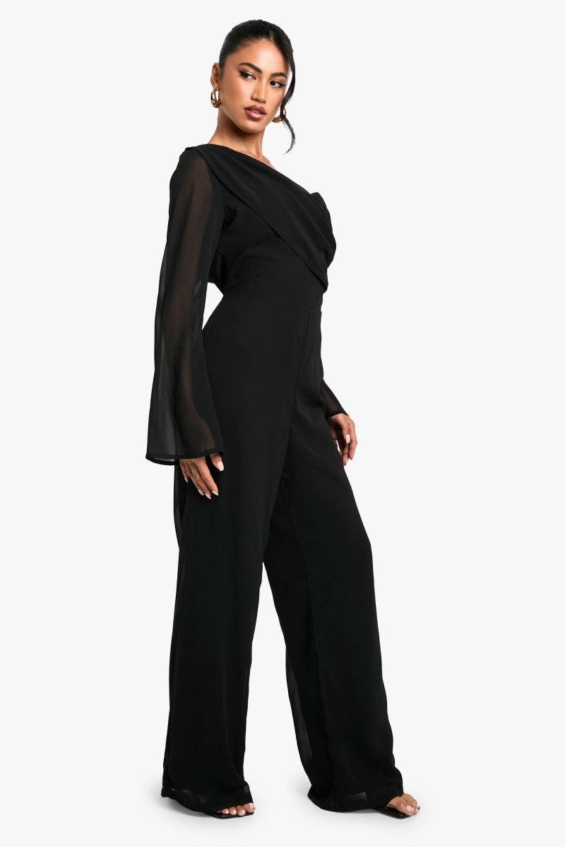 Асиметричний шифоновий широкий комбінезон
