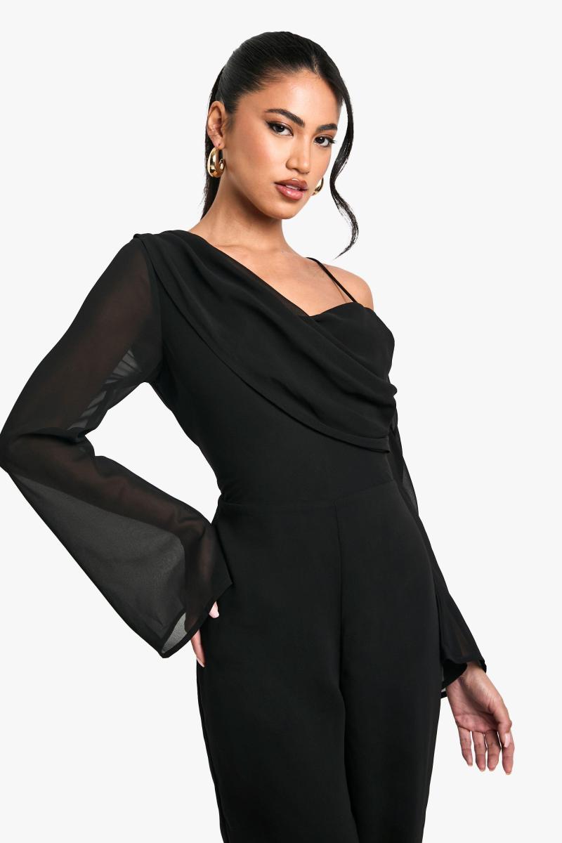 Асиметричний шифоновий широкий комбінезон