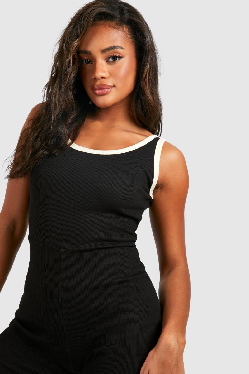 Преміум -ребро контраст Scoop Neck Unitard