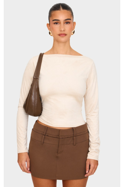 Кремовий топ з довгим рукавом із штучної замші Кремовий топ з довгим рукавом із штучної замші
