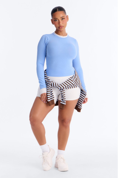 Effortless Edge Contrast Long Sleeve Top - Blue/combo