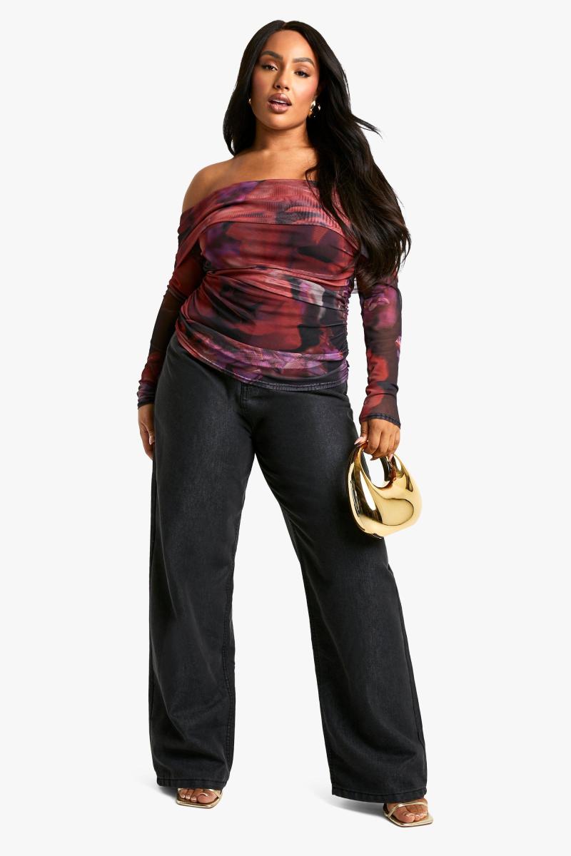 Plus Mesh Bardot Топ