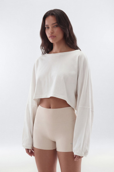 Cotton Jersey Long Sleeve Cropped Top - Bright White