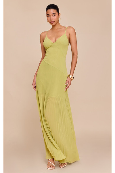 Вапняна плісерована розкладна деталь спагетті максі плаття Вапняна плісерована розкладна деталь спагетті максі плаття