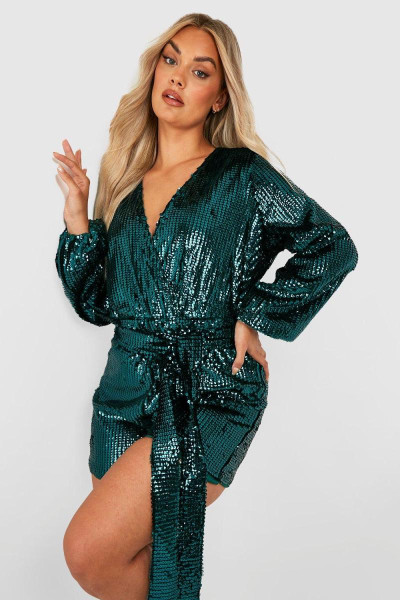 Плюс оксамитовий комбінезон з паєтками на талії Плюс оксамитовий комбінезон з паєтками на талії