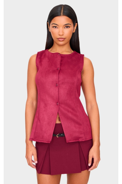 Бордовий довгий жилет зі штучної замші Бордовий довгий жилет зі штучної замші