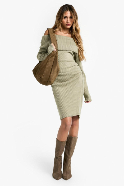 Плюс м'яке реберне асиметричне сукня Ruched BodyCon