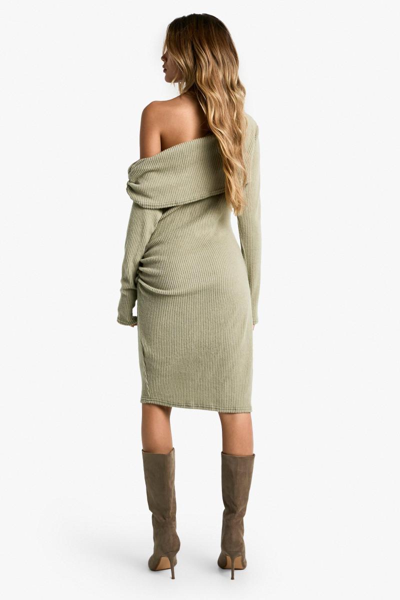 Плюс м'яке реберне асиметричне сукня Ruched BodyCon