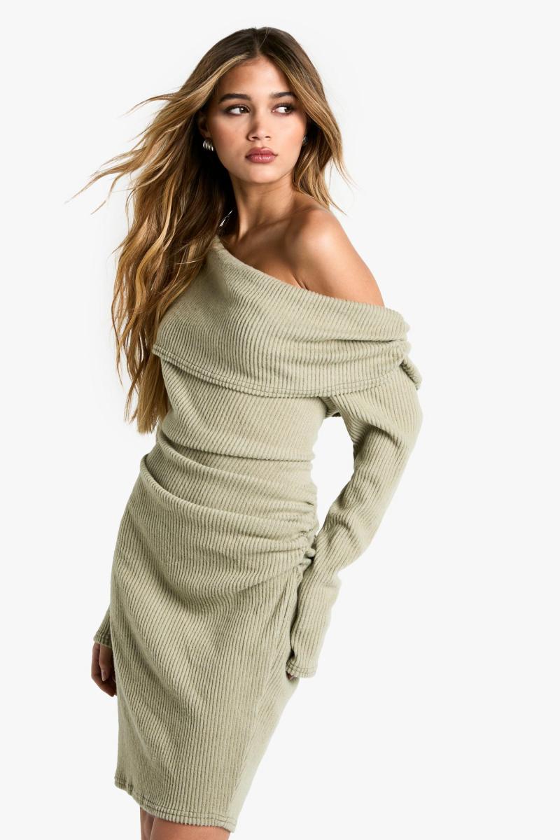 Плюс м'яке реберне асиметричне сукня Ruched BodyCon