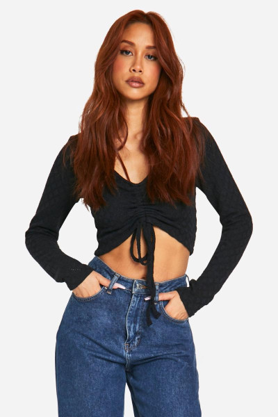 Текстурований верх із рюшами спереду Текстурований верх із рюшами спереду