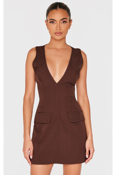 Шоколадна міні-сукня з глибокими кишенями