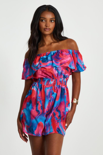 Playsuit Marble Print Bardot