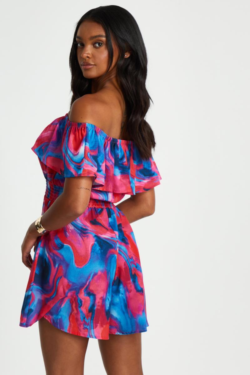 Playsuit Marble Print Bardot