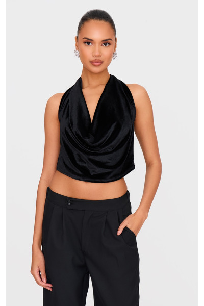 Чорний оксамитовий топ із застібкою Чорний оксамитовий топ із застібкою
