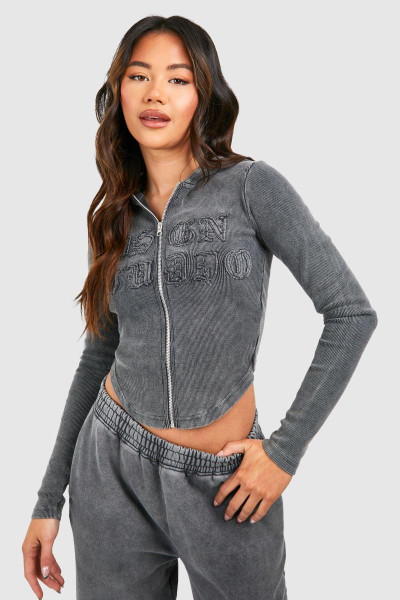 Худі Dsgn Studio Self Fabric Applique Washed Ribbed Zip Hoodie