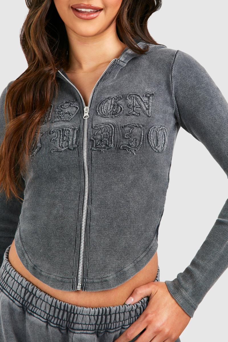 Худі Dsgn Studio Self Fabric Applique Washed Ribbed Zip Hoodie