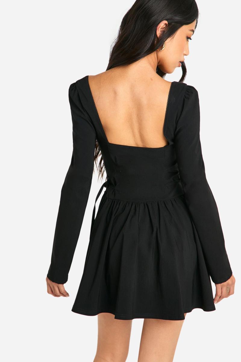 Міні-сукня з довгим рукавом і зав'язкою на талії