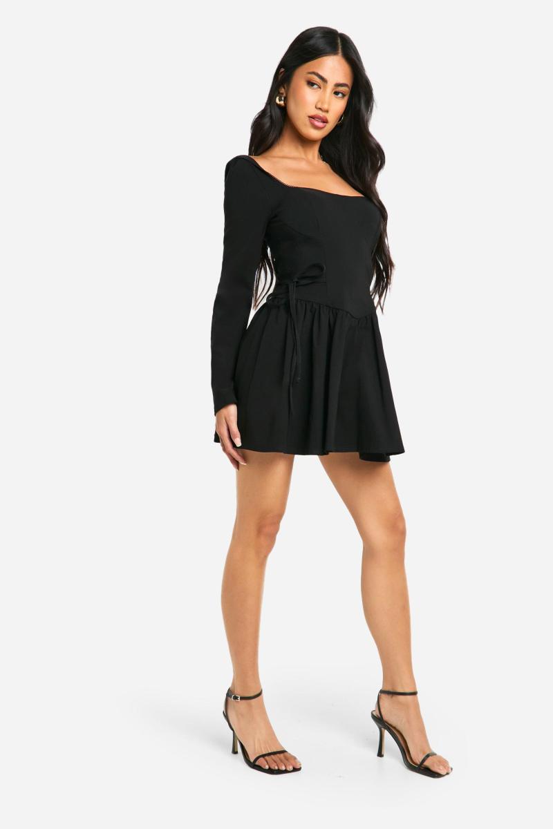Міні-сукня з довгим рукавом і зав'язкою на талії