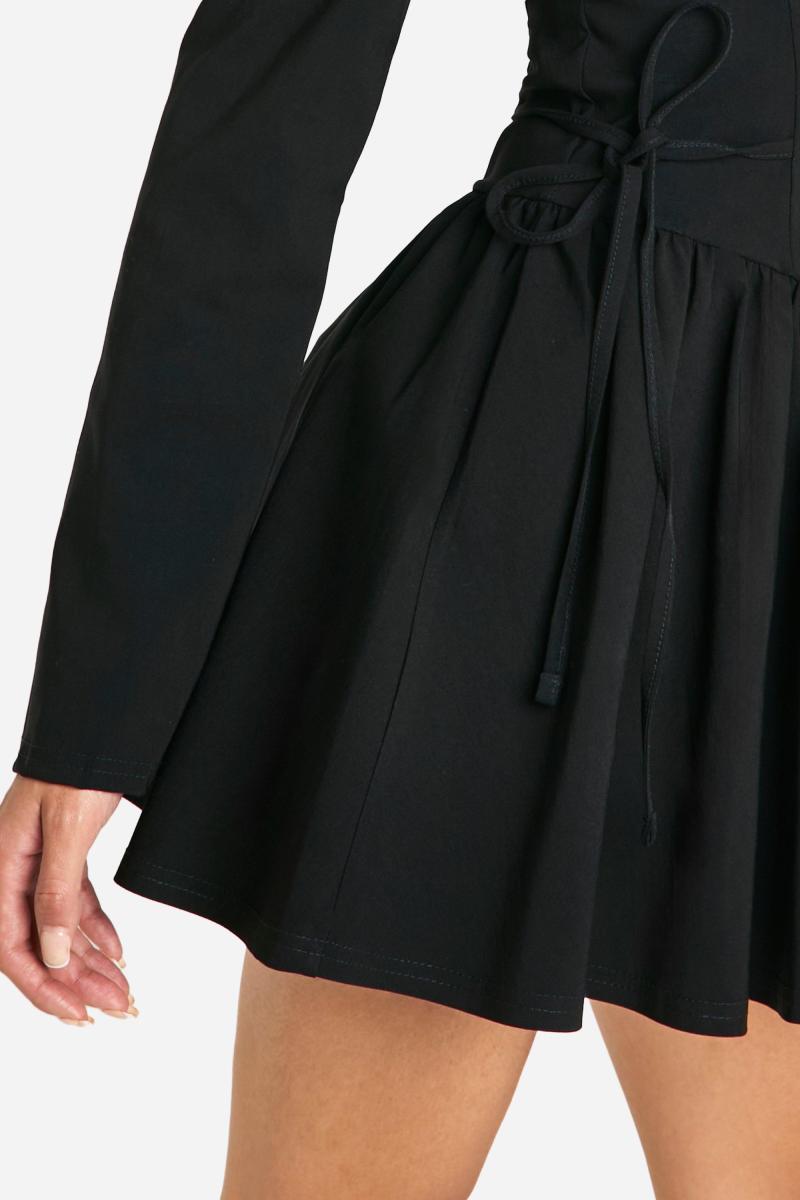 Міні-сукня з довгим рукавом і зав'язкою на талії